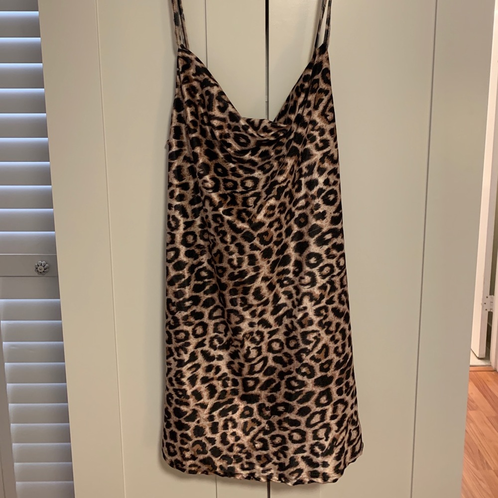 Cheetah leopard print cowl neck mini dress